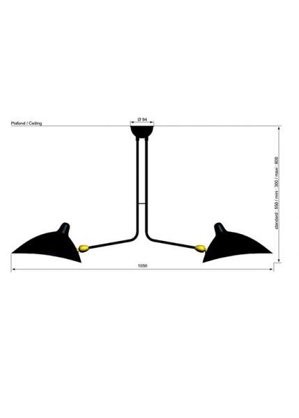 Plafonnier 2 Bras Fixes from Serge Mouille Pendants and Chandeliers by Serge Mouille