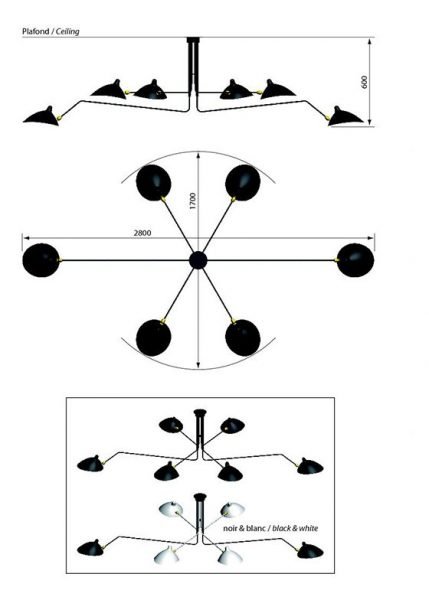 Plafonnier 6 Bras Pivotants from Serge Mouille Pendants and Chandeliers by Serge Mouille