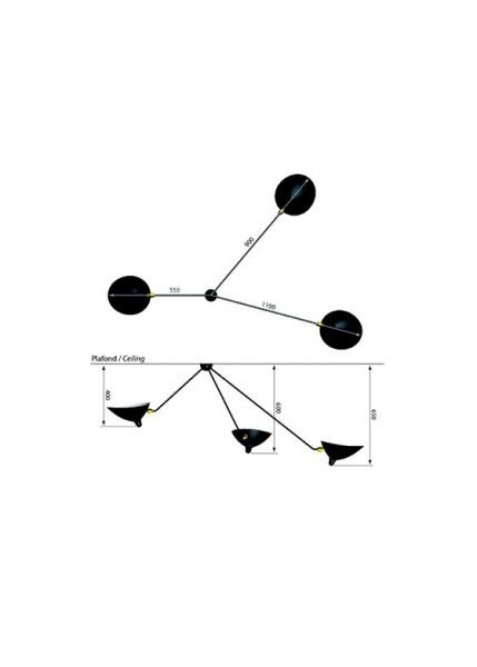 Plafonnier Araignée 3 Bras Fixes from Serge Mouille Pendants and Chandeliers by Serge Mouille