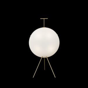 circular orb lamp with metal tripod legs