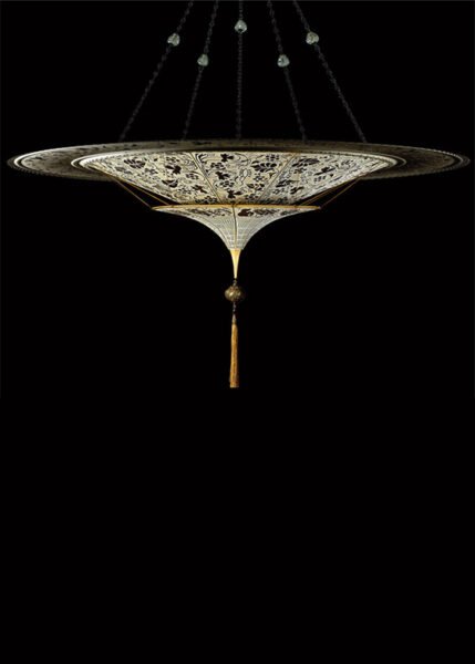 Scheherazade Pendant 2 Tiers with Metal Ring from Fortuny Pendants and Chandeliers by Mariano Fortuny