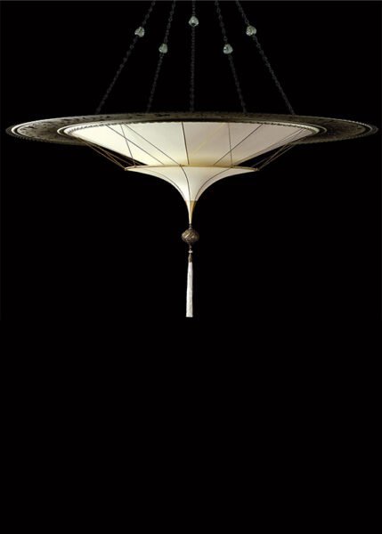 Scheherazade Pendant 2 Tiers with Metal Ring from Fortuny Pendants and Chandeliers by Mariano Fortuny