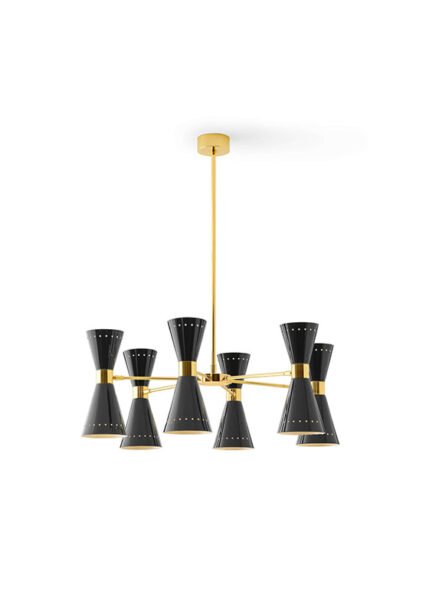 An iconic 1950s pendant ceiling light with double-cone lampshades.