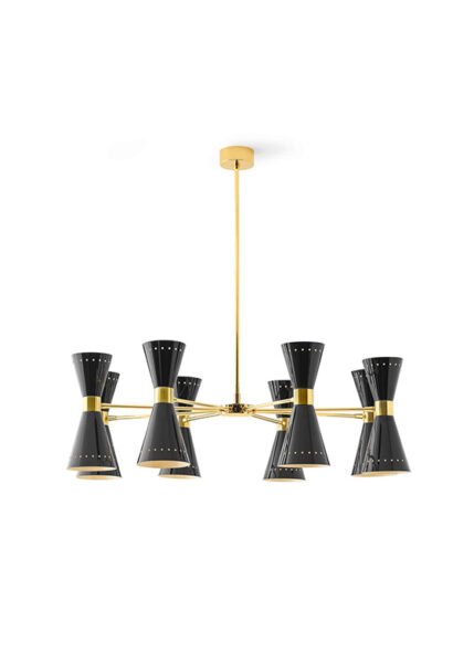 An iconic 1950s pendant ceiling light with double-cone lampshades.