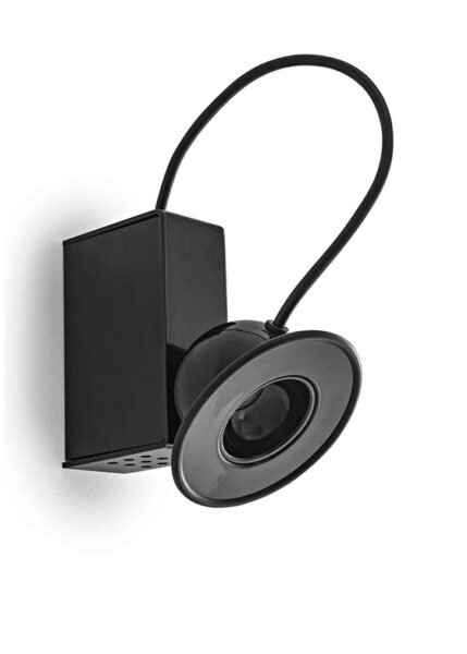 The Minibox sconce has a metal body and an adjustable luminous eye.