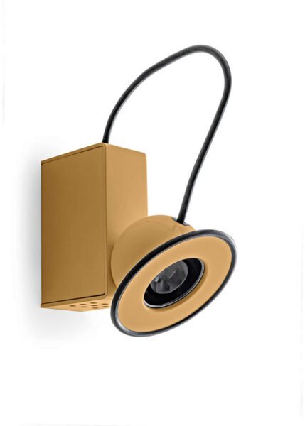 The Minibox sconce has a metal body and an adjustable luminous eye.
