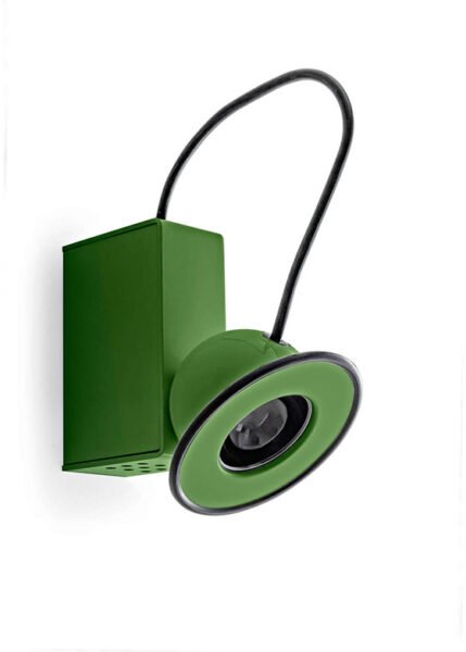 The Minibox sconce has a metal body and an adjustable luminous eye.