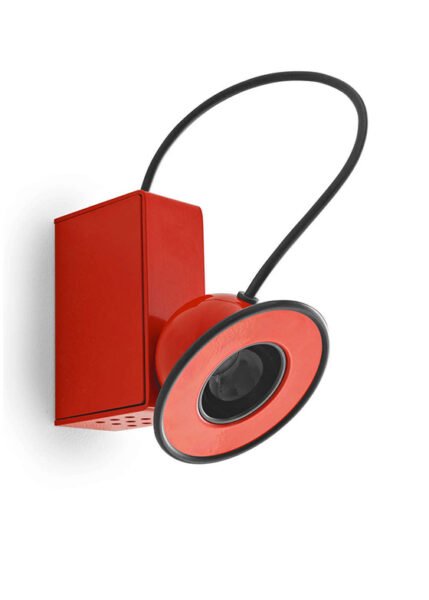 The Minibox sconce has a metal body and an adjustable luminous eye.