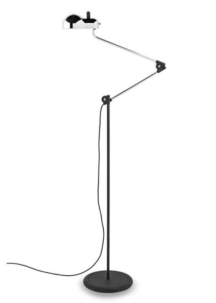 The Topo lamp is a beautiful and unique piece of design. It features a metal shell with slits resembling 1960s sports car vents and a lampshade shaped like the classic E27 bulb casing. The lamp has jointed metal arms for flexibility and a heat-insulating handle for safety.
