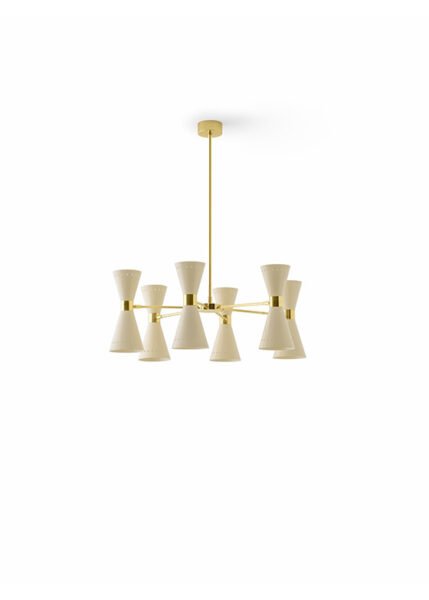 An iconic 1950s pendant ceiling light with double-cone lampshades.