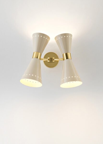Iconic 1950s double-cone directable double wall lamp with both direct and indirect light.