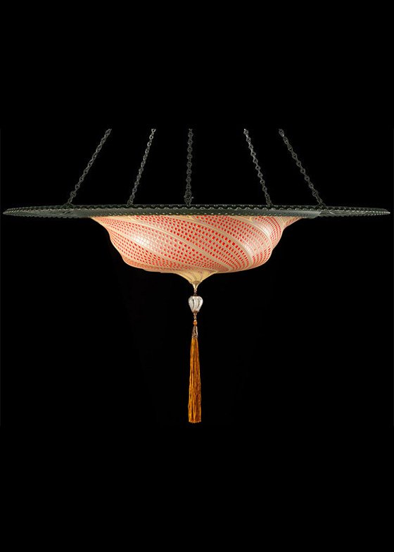 Fortuny-scudo-saraceno-glass-red-mosaic-lamp-with-metal-ring - rewire Scudo Saraceno Glass with Metal Ring from Fortuny Excluded by Mariano Fortuny
