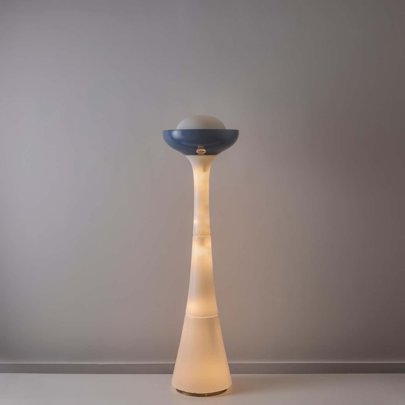 translucent base all glass floor lamp with blue shade