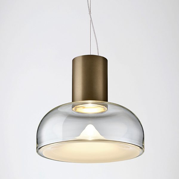 Aella_s30_transparent_white_spot_gold_base_still_life | rewire Aella S 30 L from Leucos Pendants and Chandeliers by Toso & Massari